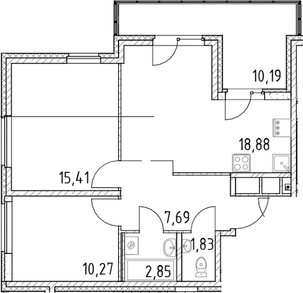 2-комнатная квартира 56.93 м², 16/23 эт., ЖК «Город Первых»